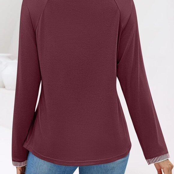 2024 Fall Women's Long Sleeve Top - Pleated, Crew‎ Neck, Color Block, Casual Fit - Picture 3 of 6